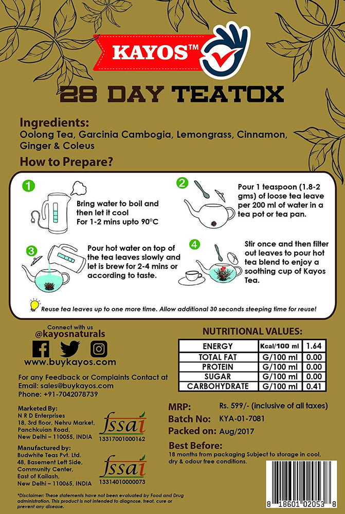 Kayos 28 Day Teatox with No Fat capsules