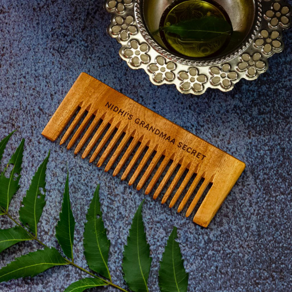 Nidhi's Grandmaa Secret Kacchi Neem Comb - Wooden Comb for Men & Women - 1pc