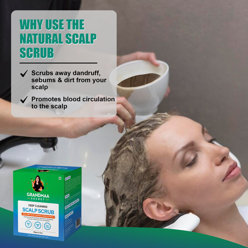 Nidhi's Grandmaa Secret Scalp Scrub with Curry Leaves & Seaweed - Removes Dandruff, Dead Skin & Oil Buildup - 200g