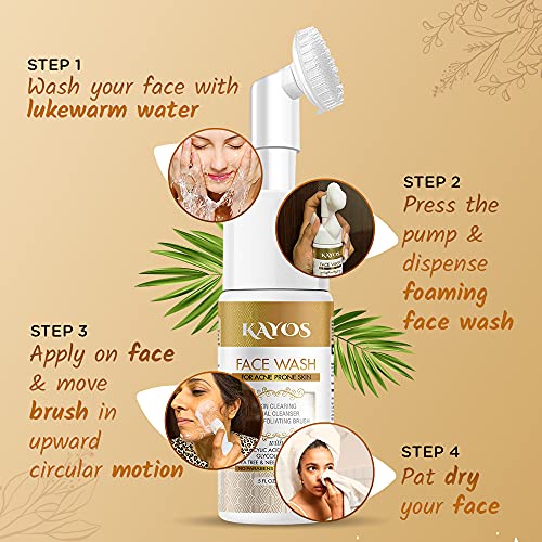 Kayos Facewash for Acne Prone Skin with Salicylic Acid, Tea Tree and Neem Oil Foaming Face Cleaner - 150mL