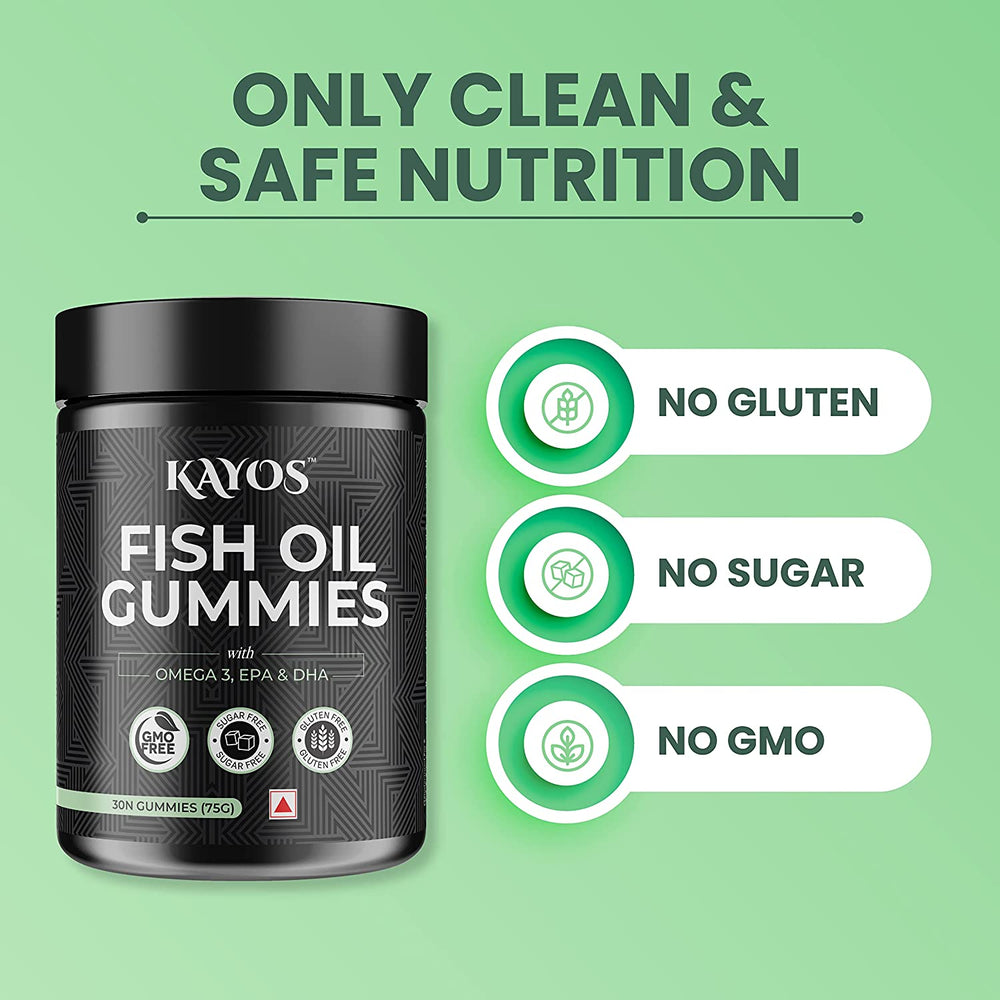 KAYOS Fish Oil Gummies – Omega3 Fatty Acid EPA + DHA Supplement – Wellness Omega 3 Gummies for Kids & Adults – Orange Flavored, Non-GMO, Gluten-Free – for Women & Men – 30 Gummies