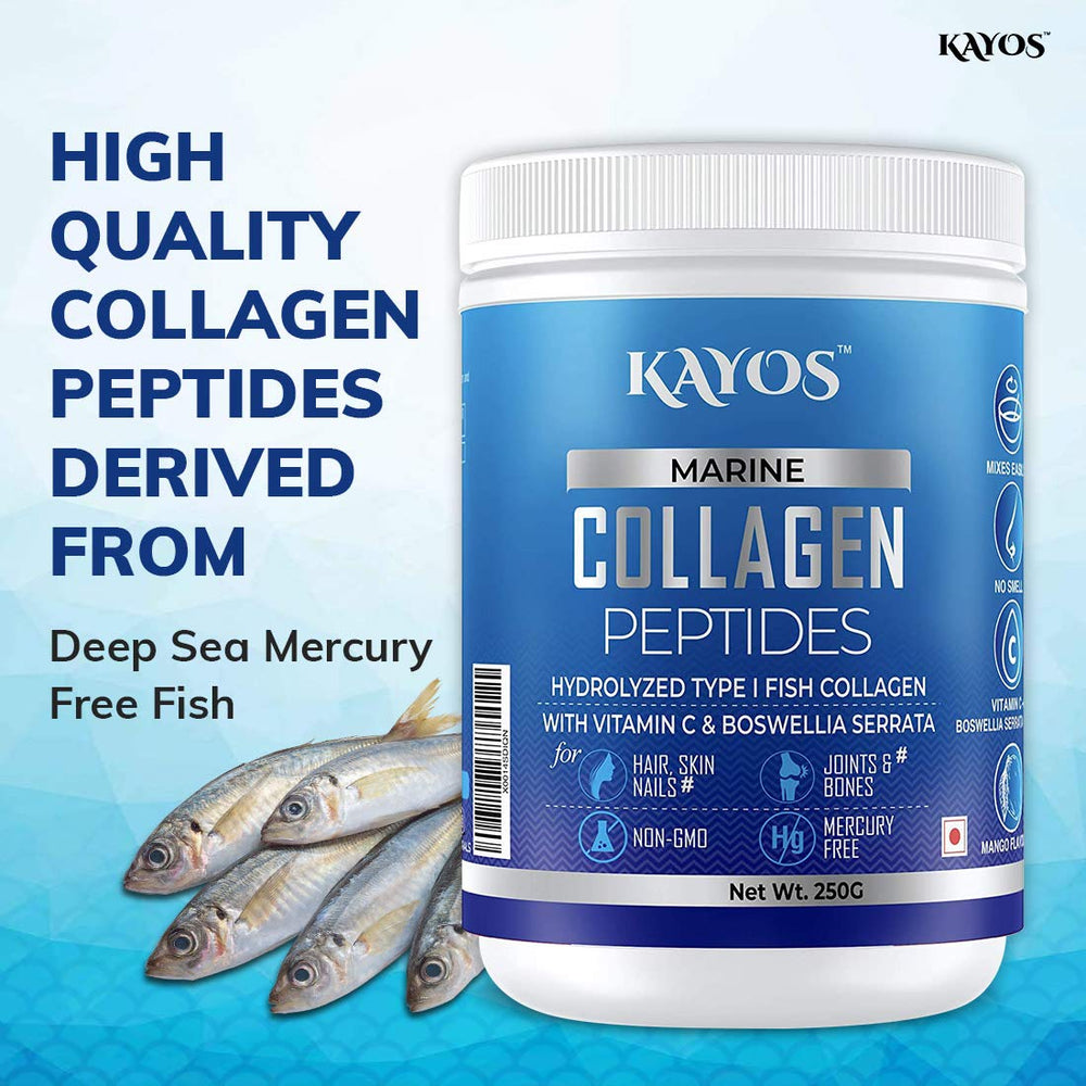 Type 1 Marine Collagen Peptides from Fish for Anti Aging - Mango Flavour - 250g