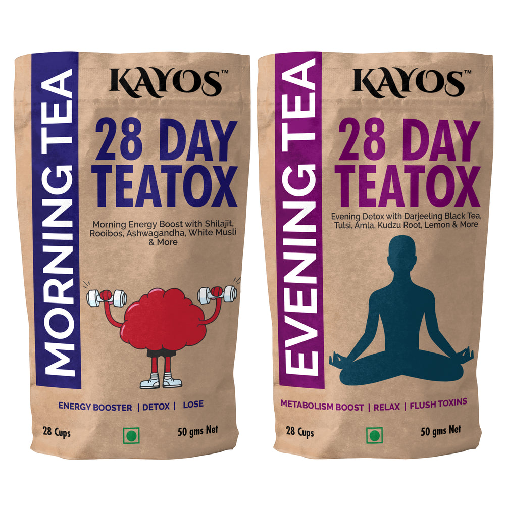 Kayos 28 Day Teatox with Morning Energy Boost and Evening Metabolism Booster Combo for Weight Loss - 100gm