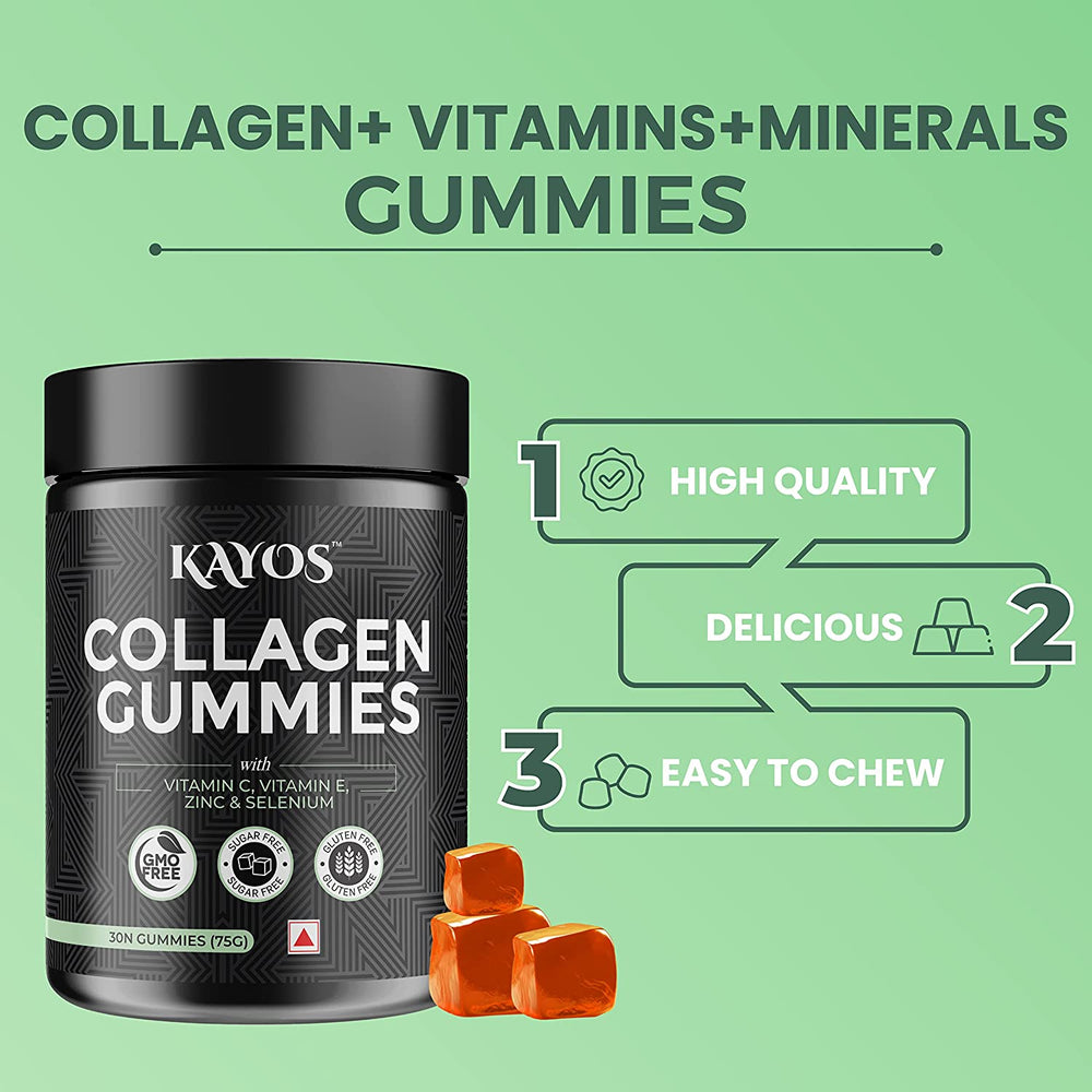 KAYOS Collagen Gummies – Collagen Supplement for Women and Men – Gummies for Hair Growth, Skin & Joint Support – Hydrolyzed Collagen w/ Vitamin C, E, more – 30 Sugar-Free Gummies